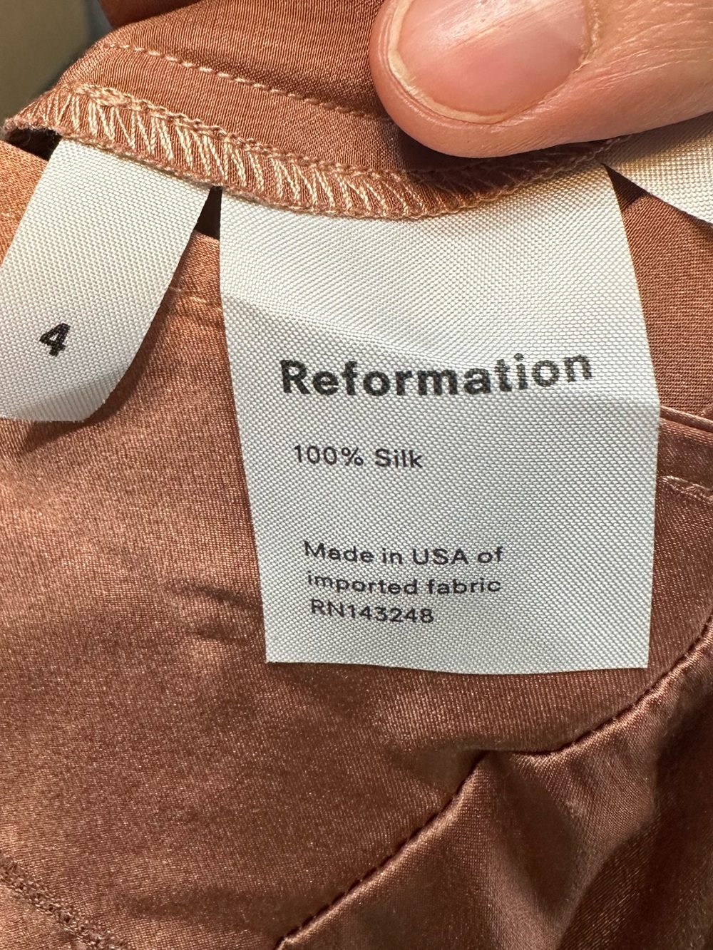 Reformation Silk Deep V Maxi Dress SZ 4 Rust Brown Satin Flutter Sleeve Slip - Picture 10 of 15
